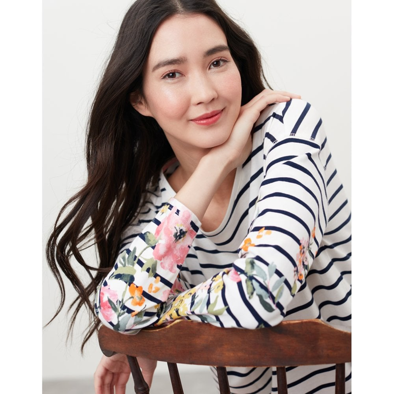 Joules Marina Print Dropped Shoulder Jersey Top -  Cream Navy Floral -3